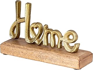 levandeo Aufsteller Home H11cm Schriftzug Gold Metall Mango Holz Deko Mangoholz Tischdeko Wohndek…