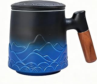 Teetasse mit Deckel und Sieb, 500ml Große Keramik Teebecher, Teetassen Handgemacht, Geschenk fü…