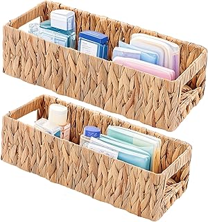 Aufbewahrungskörbe Geflochten mit Griffen, 2 Stück Rattankorb Badezimmer Körbchen, Regalkörbe…