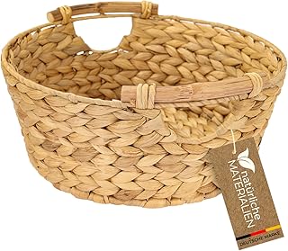 HMF Aufbewahrungskorb rund, Geschenkkorb leer geflochten aus Wasserhyazinthe mit Holzgriffen | 30…
