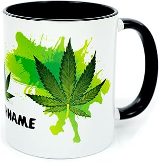 Hanfblatt Tasse mit Namen personalisiert Kaffeetasse Cannabis Geschenk lustig Männer Frauen Kiff…