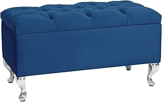 LORDLY Sitzbank mit Stauraum MODIANO CR 81x42cm – Marineblau Velourstof, Sitztruhe, Aufbewahrun…