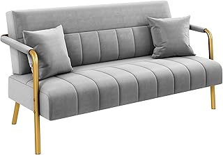 Yaheetech Polstersofa mit Armlehnen & Beine aus Metall Modernes Zweisitzer-Sofa mit 2 Lendenkisse…