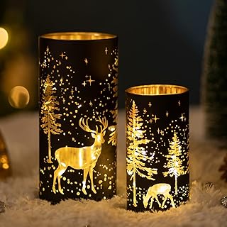 Glasseam Weihnachten Windlicht Glas Kerzenhalter: 2er Set Kerzengläser Weihnachtsdeko Tisch Kerz…