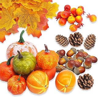 ROLLWAY 96 Stück Künstliche Kürbis Deko Herbstdeko Set, Halloween Deko Kürbisse Ahornblätter…
