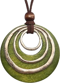 GelConnie Lederkordel-Halskette, mehrschichtiger Holzanhänger, Vintage-Schmuck, Boho, lange Pull…