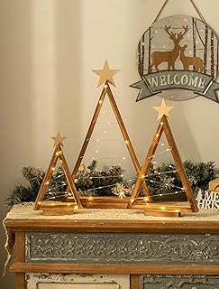 Romadedi Weihnachtsbaum Holz Klein Modern: 3er Set Stehend Christbaum Kiefernholz mit LED Lichter…