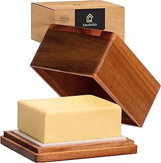 Butterdose Akazie mit Marmorplatte – Butterbox für streichzarte Butter (250g) – Holz Butterschal…