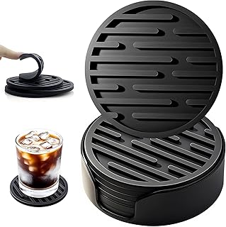 Untersetzer Gläser Set, Silikon Runde Glasuntersetzer mit Halter, rutschfeste Tassenuntersetzer …