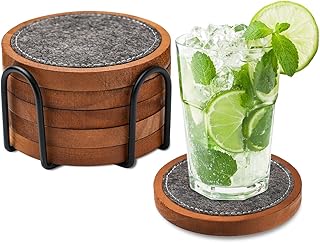 Holzuntersetzer für Getränke, Set aus 5 Stück, saugfähige und isolierendefilzbezogene, stapel…