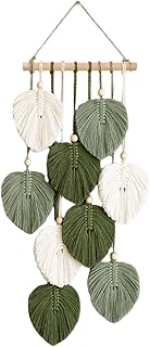 champracer Makramee Wandbehang Boho Deko Makramee Wandteppich mit Holzperlen und Grün Blätter T…