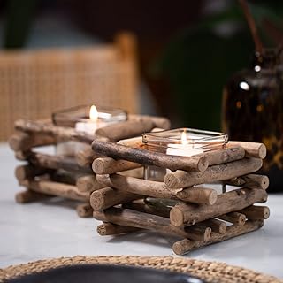 Gadgy Teelichthalter Holz | 2er Set Treibholz Deko | Tischdeko Wohnzimmer | Windlicht Herbst | Ke…