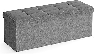 SONGMICS Sitzhocker mit Stauraum, klappbare Sitzbank, 38 x 110 x 38 cm Fußbank, Aufbewahrungsbox…