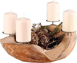 Ambientehome Adventskranz Adventsschale Teak rund circa 20 – 25 cm Wurzelschale Wurzelholz Holzsc…