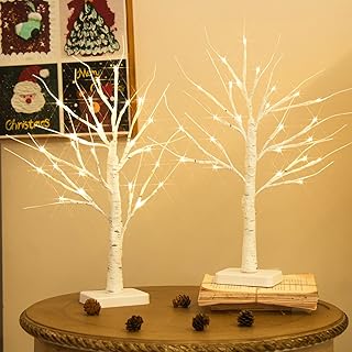2er Set Lichterbaum mit 24 Warmweißen LEDs Birken Bäumchen mit Timer-Funktion Dekozweige Batter…