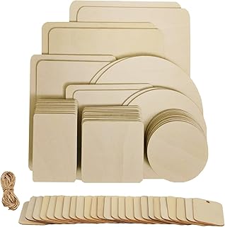 67 Stück Unbehandelte Holzplatten zum Basteln, Runde Holzscheiben und eckige Holzscheiben zum Br…