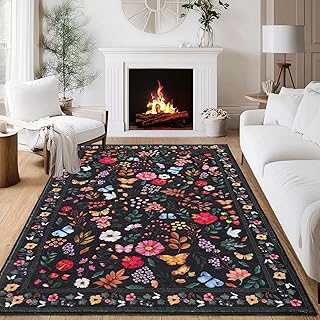 MAST DOO Teppich Wohnzimmer Waschbarer 140x200cm, Boho Blumen Kurzflor Wohnzimmerteppich Groß Te…