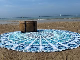 raajsee Indien Strandtuch Rund Mandala Hippie/Groß Indisch Baumwolle/Boho Yoga Matte Tuch Medita…