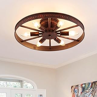 Industrial Vintage Deckenleuchte für Schlafzimmer, Kreativ Metall Wagenrad Design, Rostrot Retro…