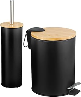 Amig – Set aus Mülleimer und WC-Bürstenhalter Naturline – Ø168 x 230 mm – Edelstahl und Bambus…