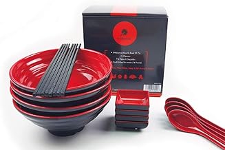 Groß Ramen Schüssel Set – Enthält 4 Melamin Ramen Bowl, Essstäbchen, Löffel and kleine Schü…