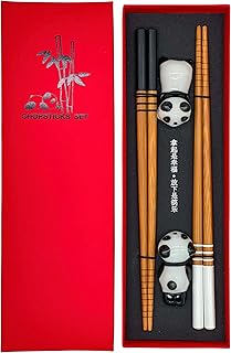 Sushi Essstäbchen Set Panda 2 Paar inklusive Keramik-Unterleger Premium Holz Nachhaltig Japanisc…
