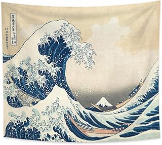 YONGFOTO Japanischer Ukiyo-e Wandteppich Berg Fuji 36 Ansichten Zimmer Wandbehang die große Well…