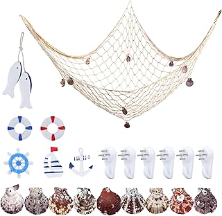 Maritime Fischernetz Deko, 16 Stück Natürlichen Muscheln und Meeres Deko, Outdoor Maritim mit B…
