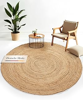 carpetfine Juteteppich Nele Beige handgewebt aus Jute Ø 60 cm | Kleiner Naturfaserteppich Rund i…