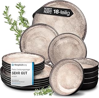 Moritz & Moritz VIDA Geschirrset 6 Personen Beige 18-tlg. – Modernes Porzellan Geschirr Set – Kra…