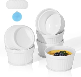 Creme Brulee Schälchen 6 Stück, 9 cm – 200 ml Souffle Förmchen Backofenfest, Souffleeförmchen…