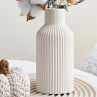 Pampasgras Vase, 20cm Blumenvase Keramik Vasen für Blumen, Weiß Blumenvase Boho Vase für Schla…