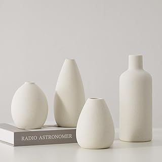 CEMABT weiße Keramik Vase Set-4 Kleine Vasen für Blumen, einzigartige Blumenvasen für Mittelst…