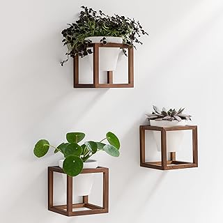 Kazai. Wandvasen -Lille- | Hängende Blumentöpfe in Echtholzrahmen | 3-teiliges Übertopf-Set au…