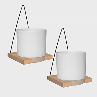 Fenix Wandhänger Set 2er aus Holz mit Metallbügel, inkl. Keramiktopf (13 cm), Hängende Blument…