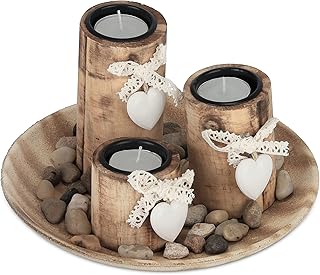Relaxdays Teelichthalter Set, runde Dekoschale, mit Teelichtern & Steinen, Tischdeko Wohnzimmer, …