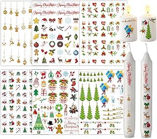 ALLAVA 6 Stück Kerzentattoos Weihnachten(200+ Muster), Wasserschiebefolie Kerzen, Kerzensticker …