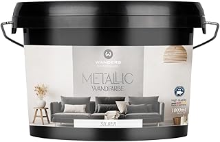 Wanders Metallic Wandfarbe Silber (1 Liter) moderne Metallic Effekt Wandfarbe in 9 exklusiven Far…
