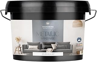 Wanders Metallic Wandfarbe Silbergrau (1 Liter) moderne Metallic Effekt Wandfarbe in 9 exklusiven…