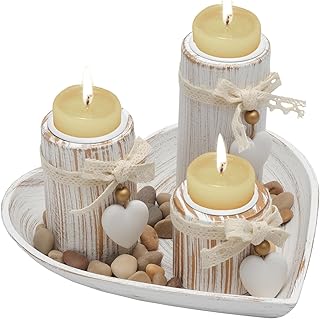 Kerzenständer Holz 3er-Set, Teelichthalter Holz mit Tablett und DIY AnhäNger, Kerzenständer Ho…