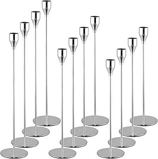 Set von 12 silbernen Kerzenhaltern, Kerzenhalter aus Metall, hoher Kerzenständer für Spitzkerze…