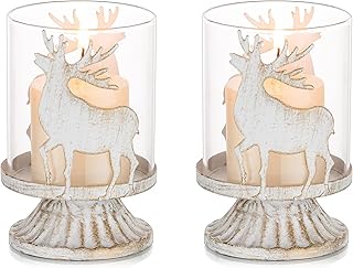 Romadedi Weihnachten Kerzenhalter Kerzenständer Vintage Deko: 2er Set Hirsch Rentier Windlichter…