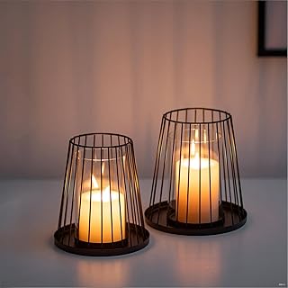 Sziqiqi Windlicht Kerzenständer Schwarz Deko: Modern Kerzenständer Stumpenkerzen Windlicht Outd…