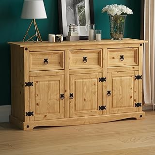 Vida Designs Corona Sideboard mit 3 Türen und 3 Schubladen, massives Kiefernholz, Wohnzimmer, Es…