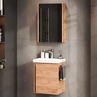 Planetmöbel Waschtisch mit Unterschrank 50 cm inkl. Spiegelschrank 50cm, Badmöbel Set mit Wasch…