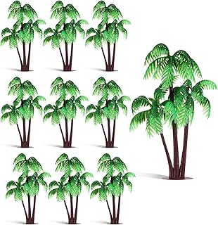Bewudy 10 Stück Miniatur Palme Kunststoff, Grüne Modellbäume Coconut Palmen Modell Bäume für…