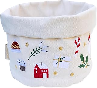 Papierdrachen Brotkorb aus Stoff – Weihnachts-Design – Beige, Rot & Gold – Stickerei – Korb zur A…