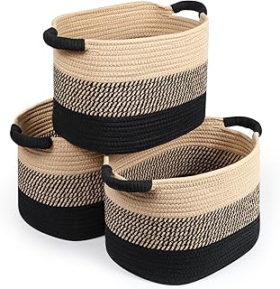 3er Set Großer Aufbewahrungskorb aus Baumwollseil, Handgewebt Baumwolle Korb, Wäschekorb Organi…