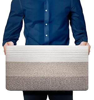 Aufbewahrungskorb Groß – Rechteckiger Baumwollkorb mit Griff – Großer Korb für Decken Wohnzi…