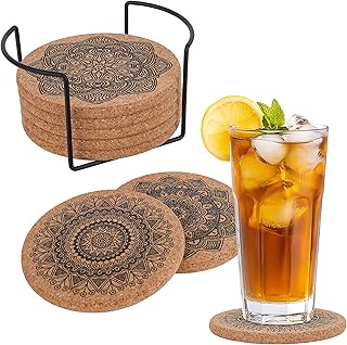 8 Stück Kork Untersetzer mit Metall-Ständer, Rund Wiederverwendbare Korkuntersetzer für Tassen…